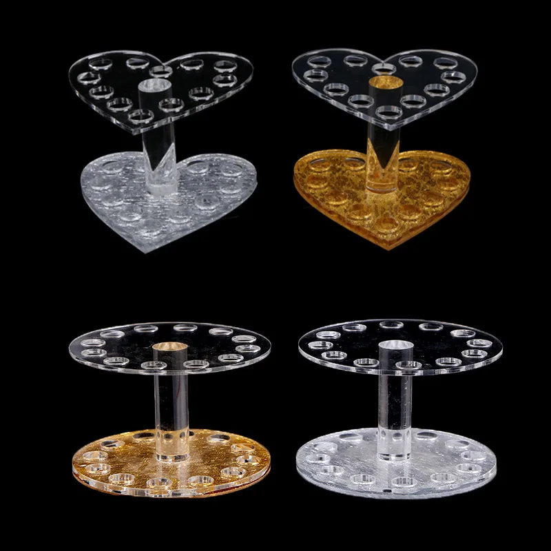 Hot Sale Makeup Nail 12 Holes Acrylic Gel Brush Pen Holder Heart Gold Rest Stand Display Brushes eyebrow pencil pen stand