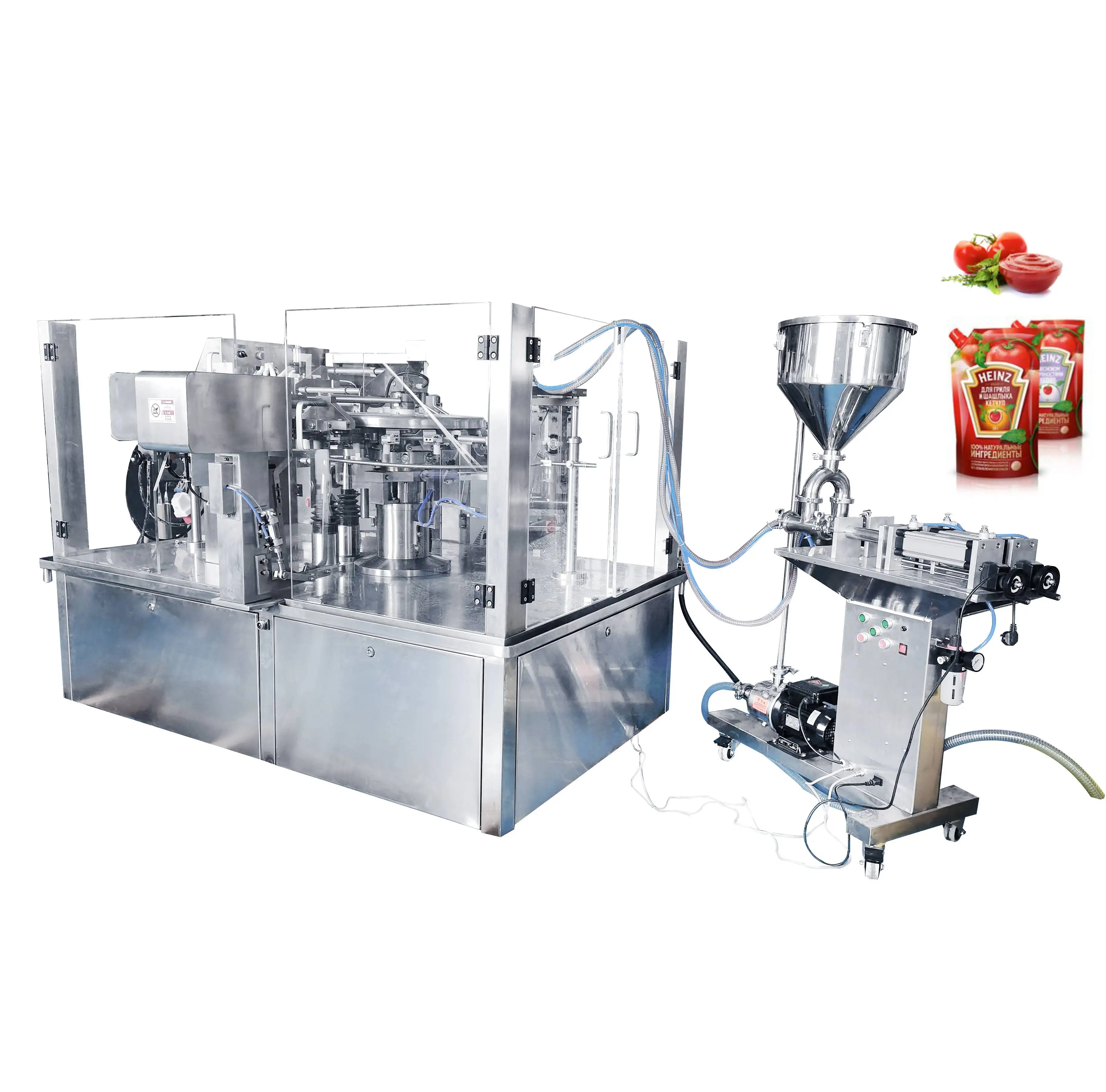 Automatic rotary doypack bag paste honey ketchup sauce packing machine premade pouch liquid filling machine