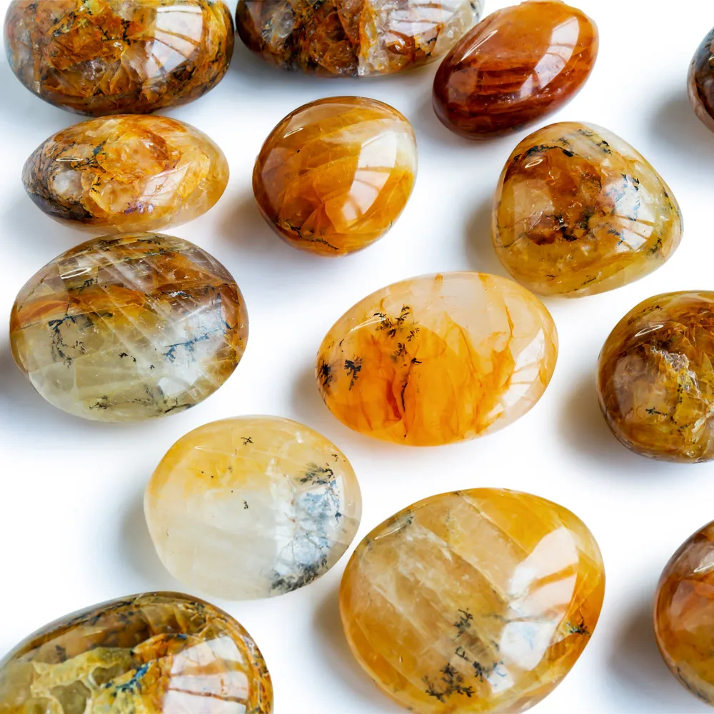 Wholesale Dendritic Golden Healer Crystal Tumble Palm Stone Nature Quartz Crystal