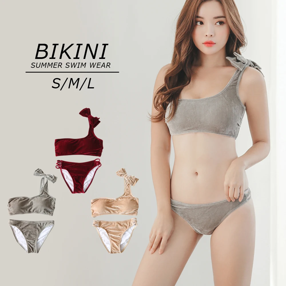 
pleuche fabric one shoulder women seyx bikini girl summer swimming suit hot sell female new design bathing suit 