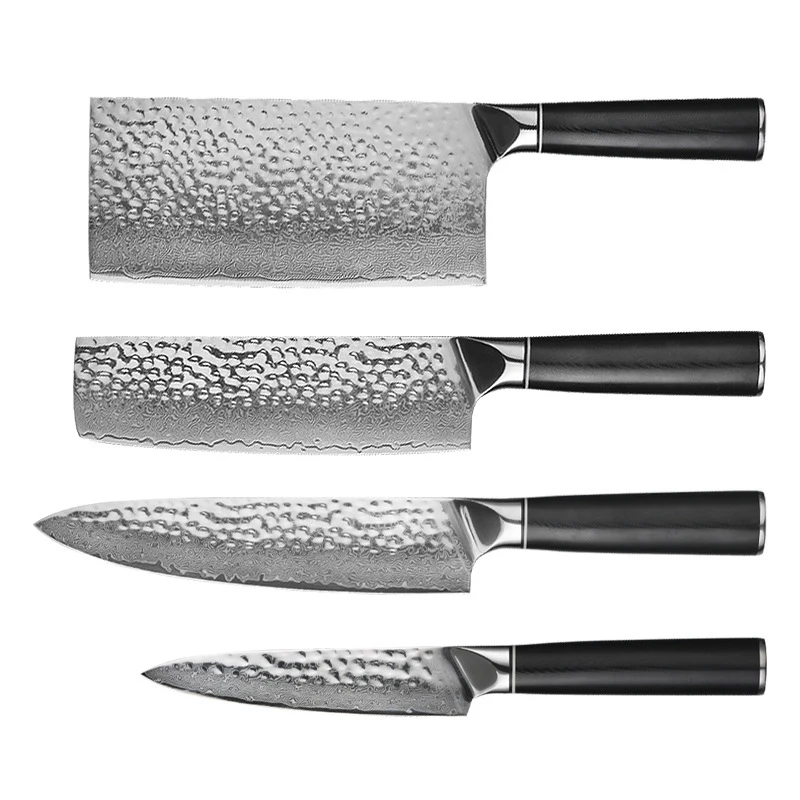 Luxury 4pcs Japanese 67 Layers Damascus Steel Kitchen Cleaver Chef Cooking Utility Knife With G10 Handle