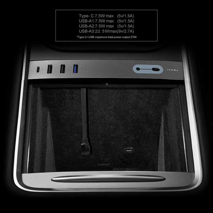 4 в 1 USB 3 0 C концентратор 24 Вт Быстрая зарядка Выдвижная док-станция для Tesla Model Y центральная консоль usb-c