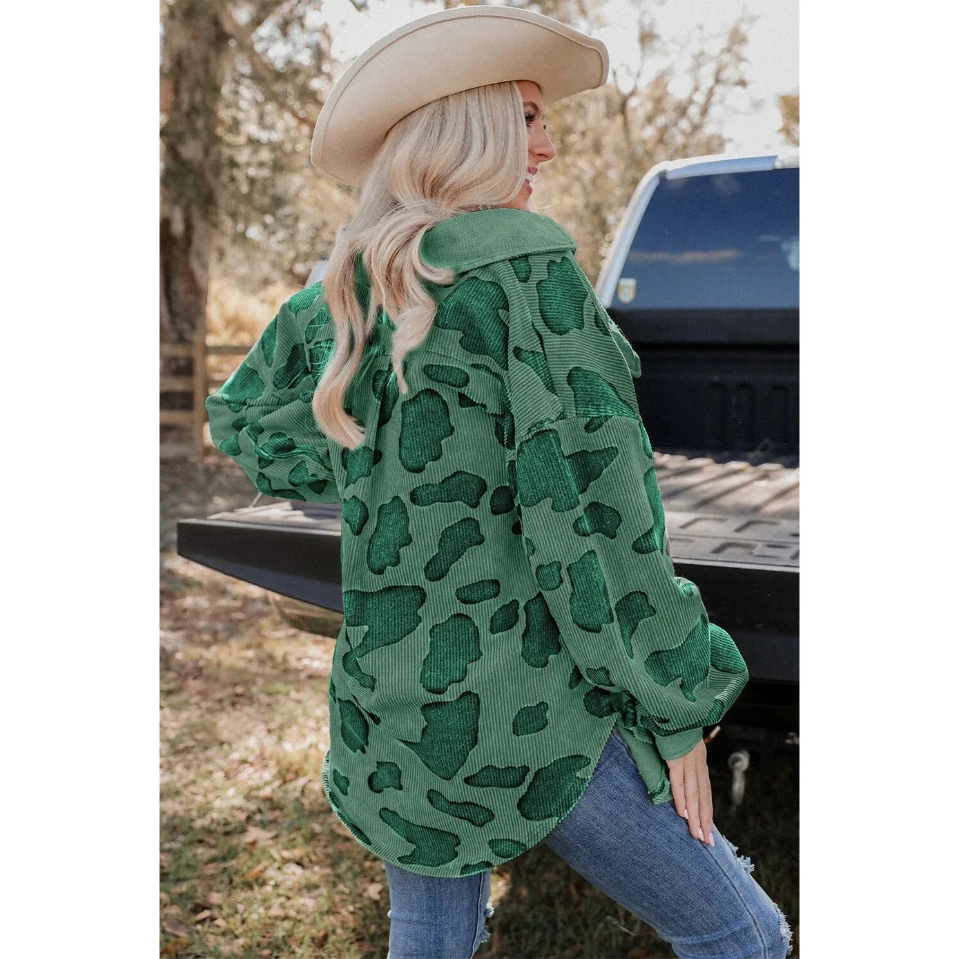 Autumn Women Leopard Cow Print Corduroy Cardigan Jacket