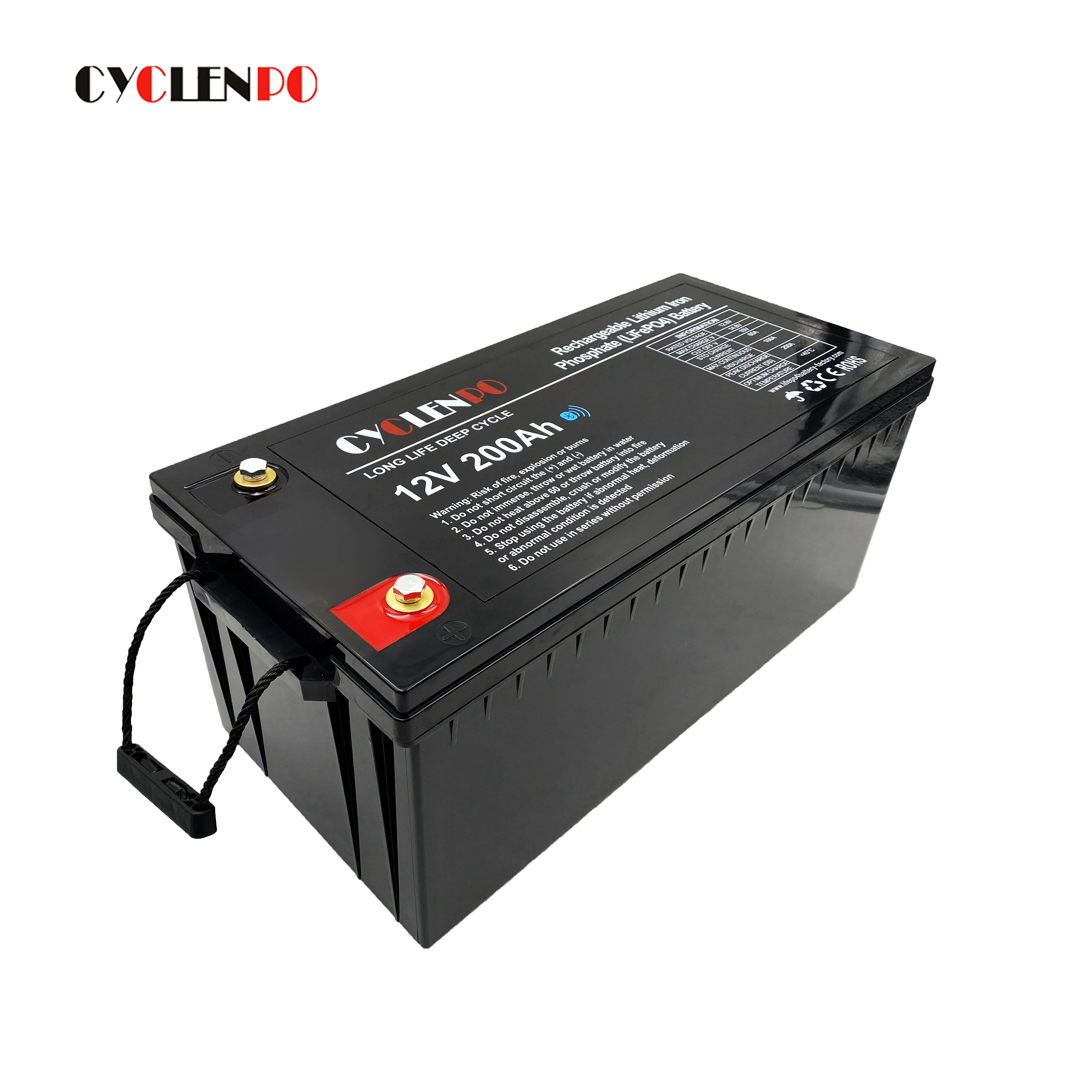 Maintenance free lifepo4 12v 200ah lipo battery with wireless connection function and BMS