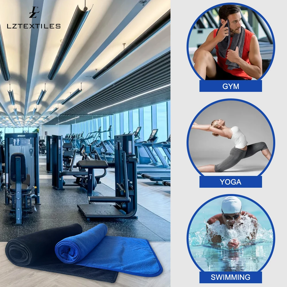 Longzhou OEM Microfiber Sports Gym Fitness Towel With Zipper Pocket Bench  custom logo  sweat towel high absorbing for gym