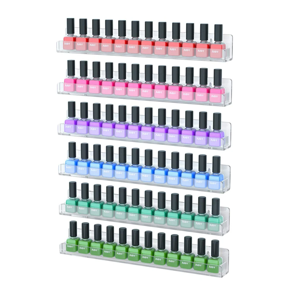 6 Pack Clear Acrylic Nail Polish Rack Wall Mounted Shelf Organizer Display