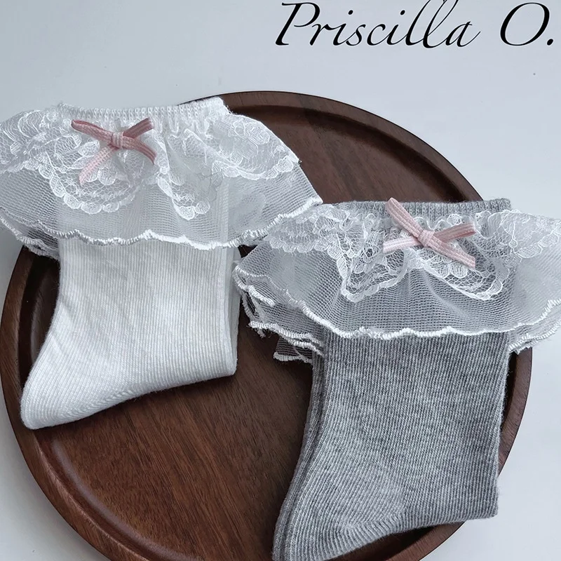 Autumn/winter Princess Windbaby baby mid-tube socks Double lace lace cotton uncut soft comfort socks for girls