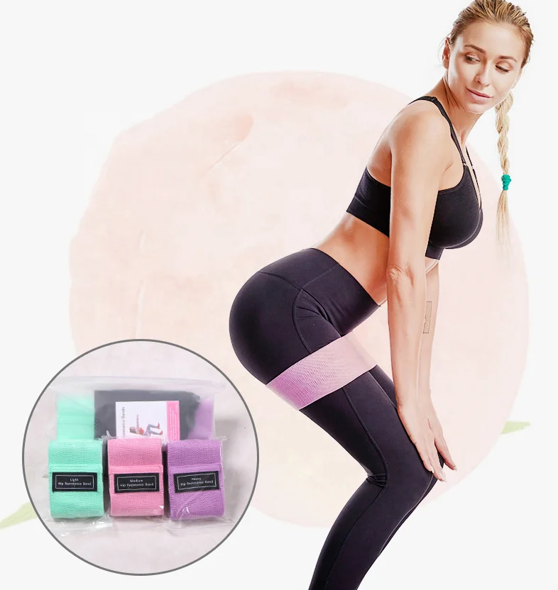 Anti-Slip Fabric Yoga Stretch Bands 3 Levels Resistance Bands Set - Booty & Legs Workout Exercise Bands for Women/Men