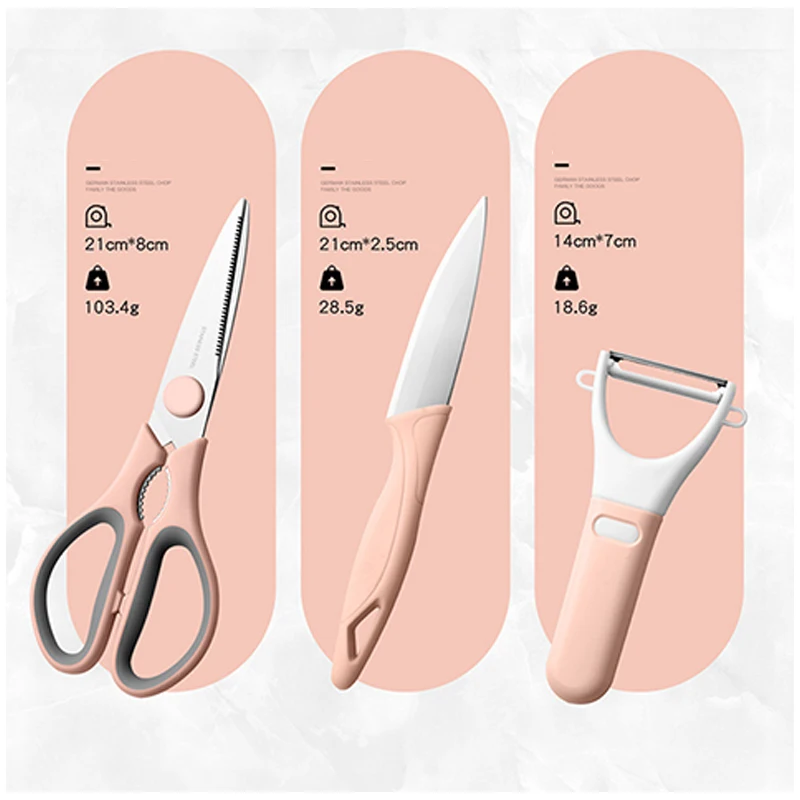 
3pcs/set Kitchen Stainless Steel Scissors Home Multi-functional Peeler Fruit Knife Scissors Set 