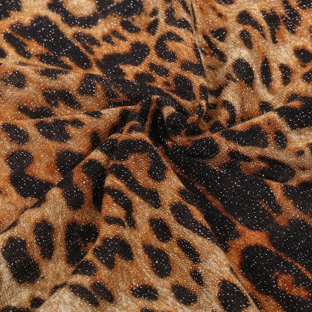 Luxury clothing fabric eco-friendly polyester spandex metallic knitted leopard print fabric