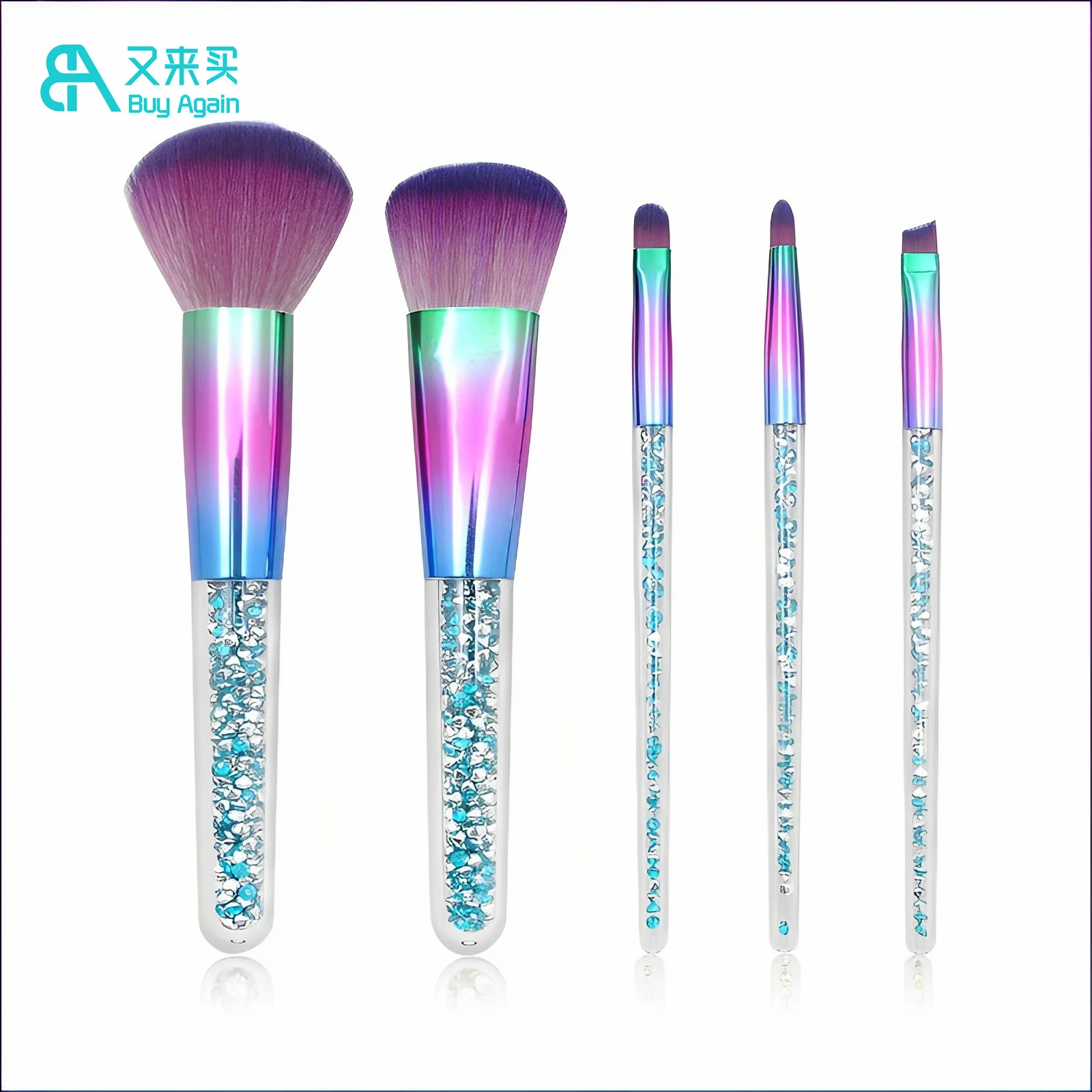 Wholesale makeup tools sets girls gifts set 5pcs portable colorful cute fancy diamond glitter makeup brush set for girls