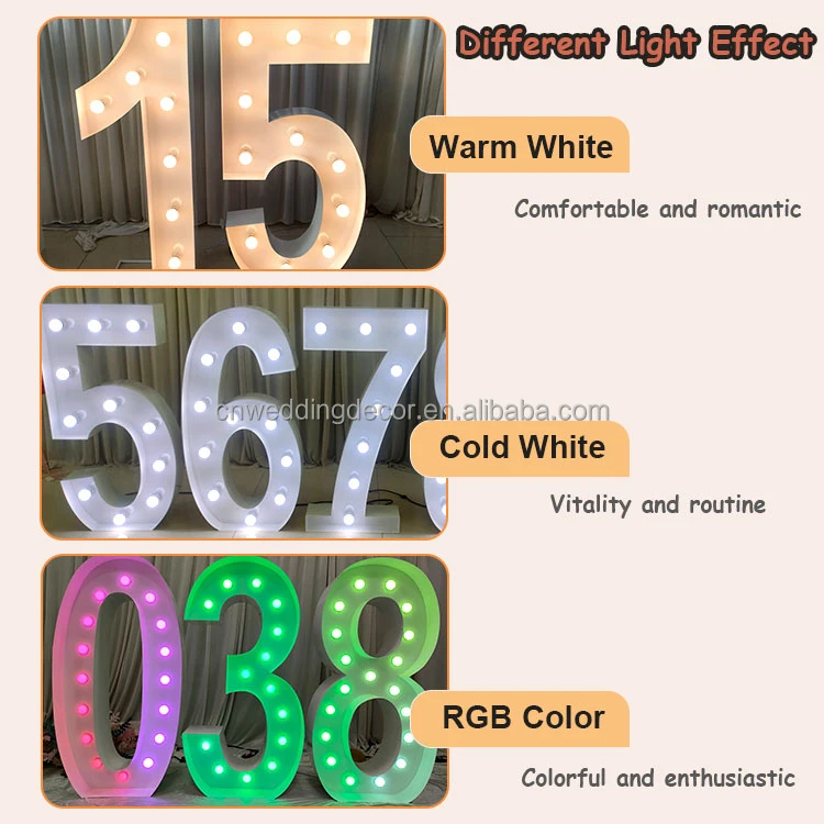 RGB Color Metal Letters Marquee Numbers Light Up Numbers For Wedding Party Decoration