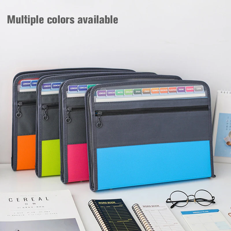 Plastic presentation portfolio padfolios 12 Pocket Accordion File Folder Document organizer expanding file with Zipper Closure