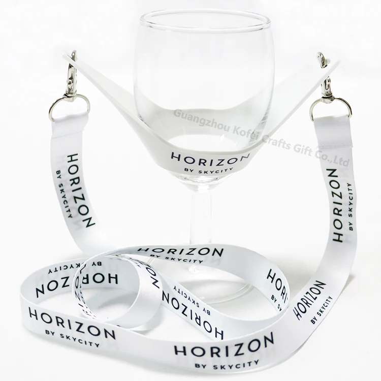 Kofei Custom Festival Party Pink Polyester Printing Insulator Holder Necklace Wine Glass Lanyards Drink Holder Neck Strap