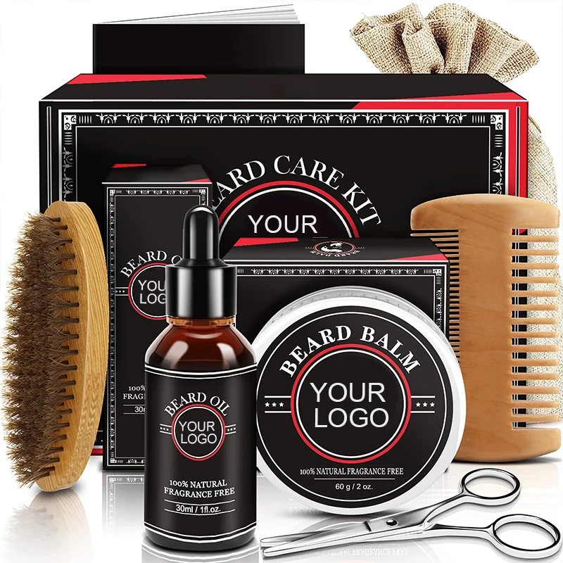 Skin beard care products custom 5 pcs men beard growth set private label organic grooming beard oil growth kit