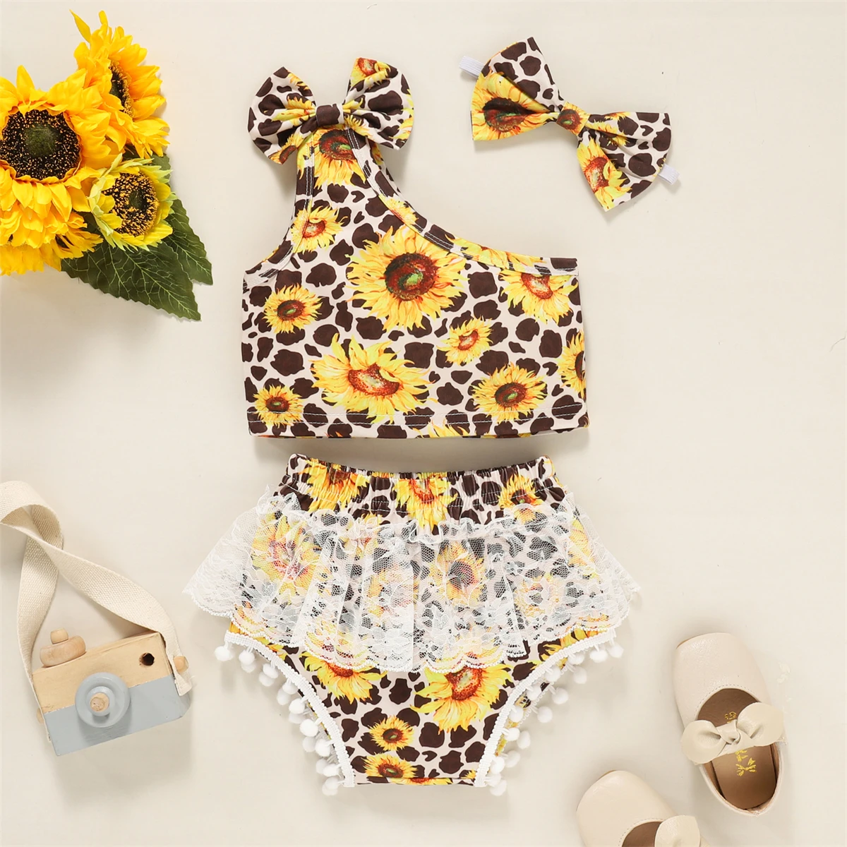3pcs/set Wholesale Baby Kids Summer Swimsuit Match Floral Bow Headband With Lace Swimsuit For Girls Toddler Bathing Clothes