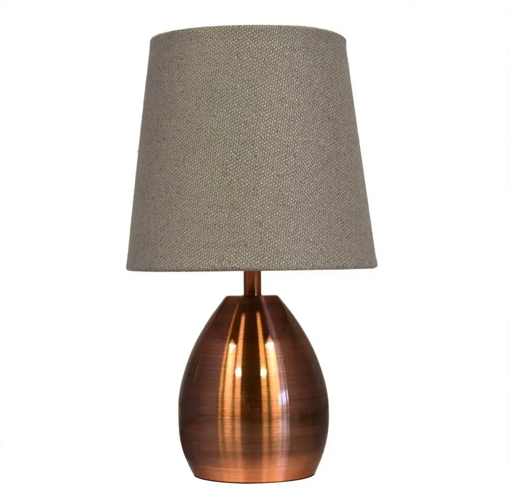Decor metal base small hotel bedroom bedside side table lamp with fabric for bed room