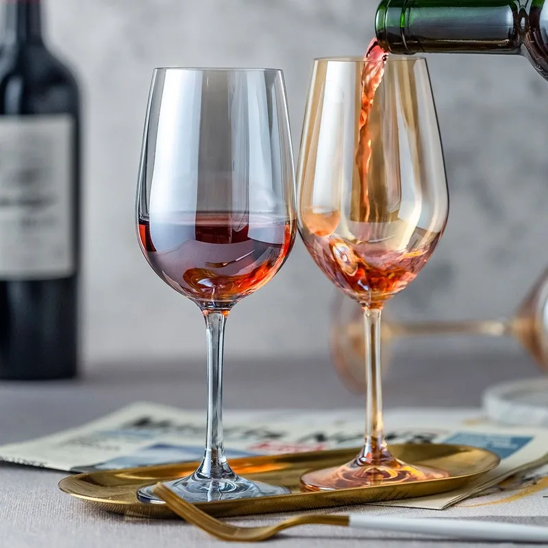 Colorful Blue Crystal Glass Wine Cup Amber Vintage Goblet Set