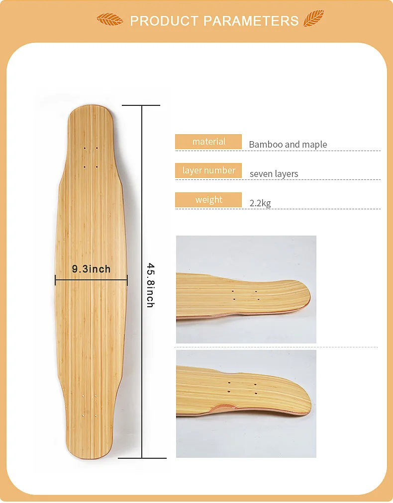 Wholesale canadian maple veneer blank bamboo OEM epoxy skateboard longboard deck