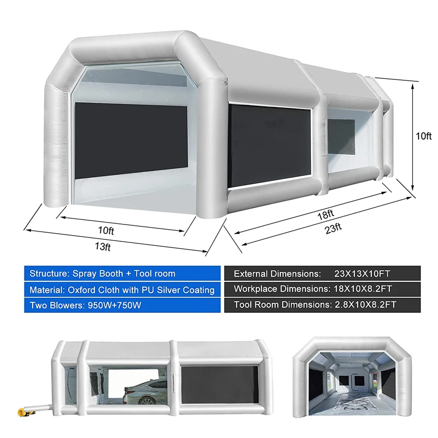 Hot sales 1100W/ 950W Blower Car Inflatable Paint Spray Booth Portable Paint Spray Booth