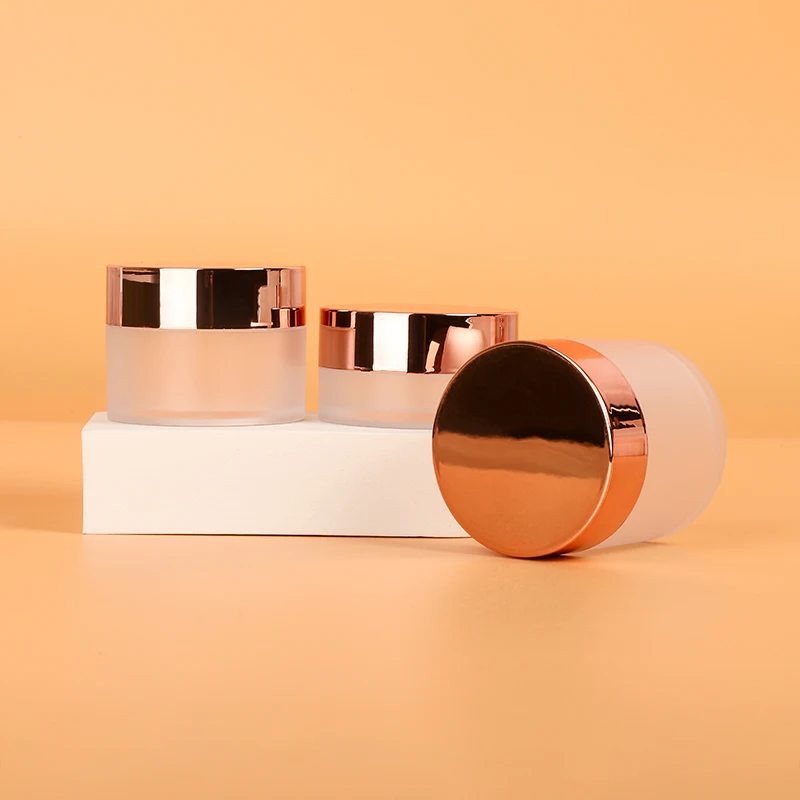 20g 30g 50g acrylic frosted round shape pet lip scrub containers plastic cosmetic face cream jars with rose gold lids