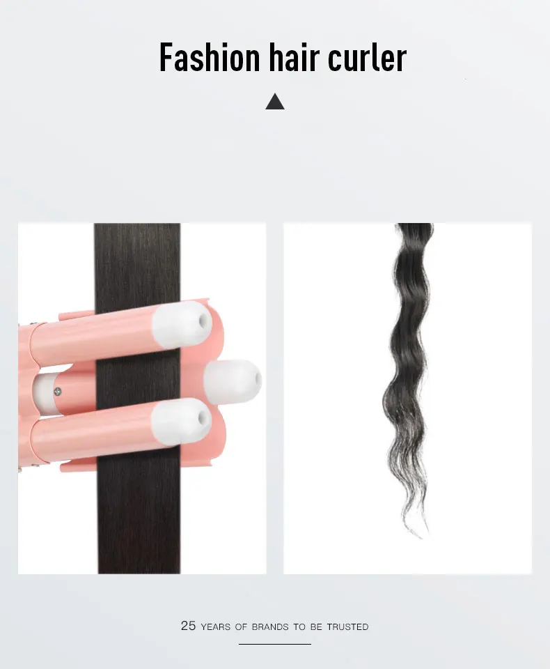 Home Use New Three Barrel Ceramic Big Wave Curler Automatic LCD Curling Iron With Triple Barrel