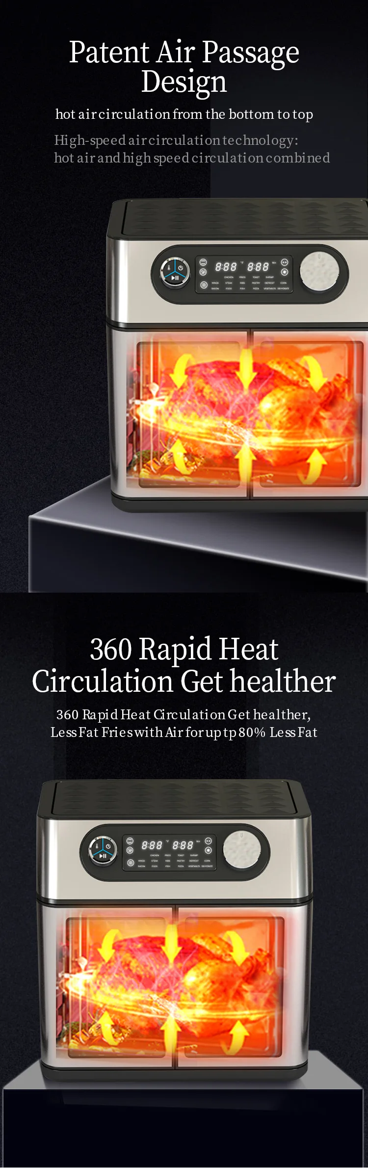 Best 2022 Premium Toaster Air Fryer Oven without Oil Free SS visible window and touch panel double door air fryer without handle