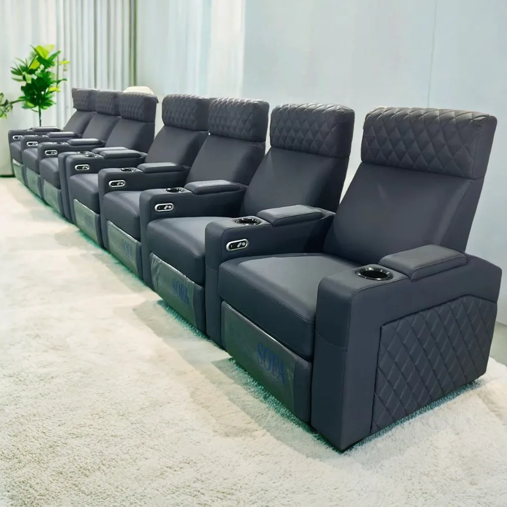 Luxury Napa leather power recliner home cinema seating fabric theater seats electric headrest movie theatre chair recliner sofa