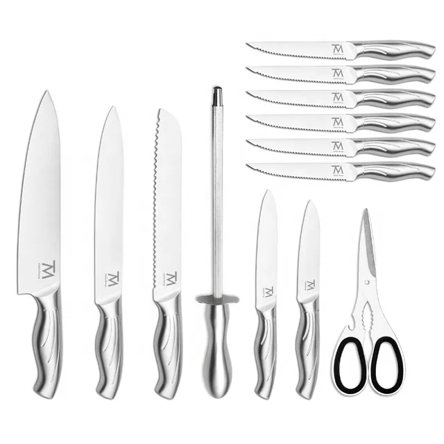 14 PCS Professional Stainless Steel Kitchen Knives Set Cooking Chef Knife Set with Wooden Block