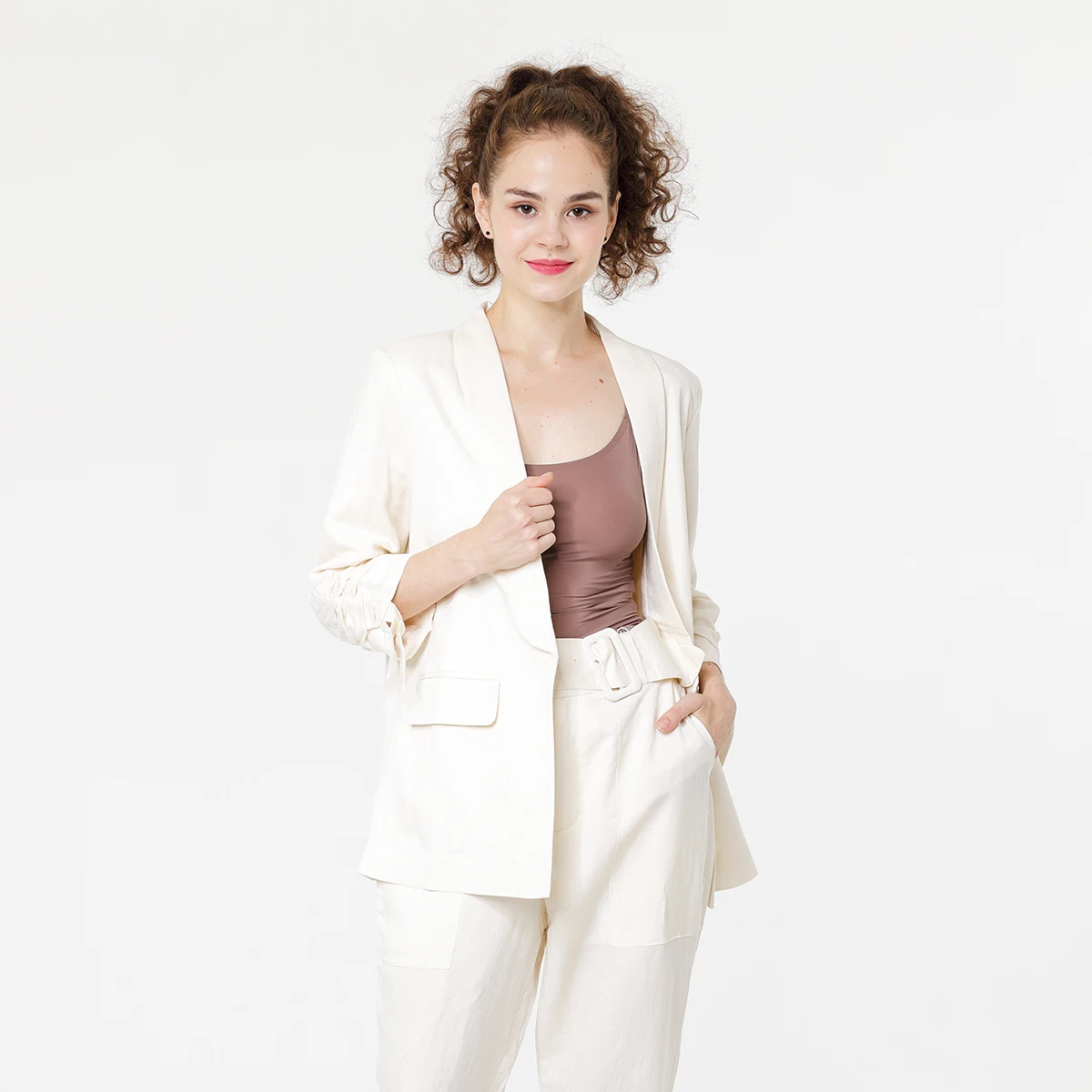 
wide leg shorts elegant two-piece suit turn down collar fit casual linen office blazer women 