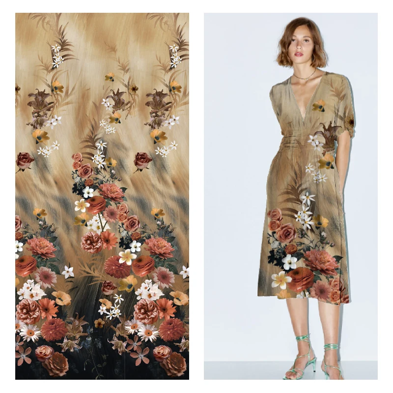 Фабричная цена 100% полиэфирная ткань для платья с цветочным принтом лучшее качество окрашенная цветочная