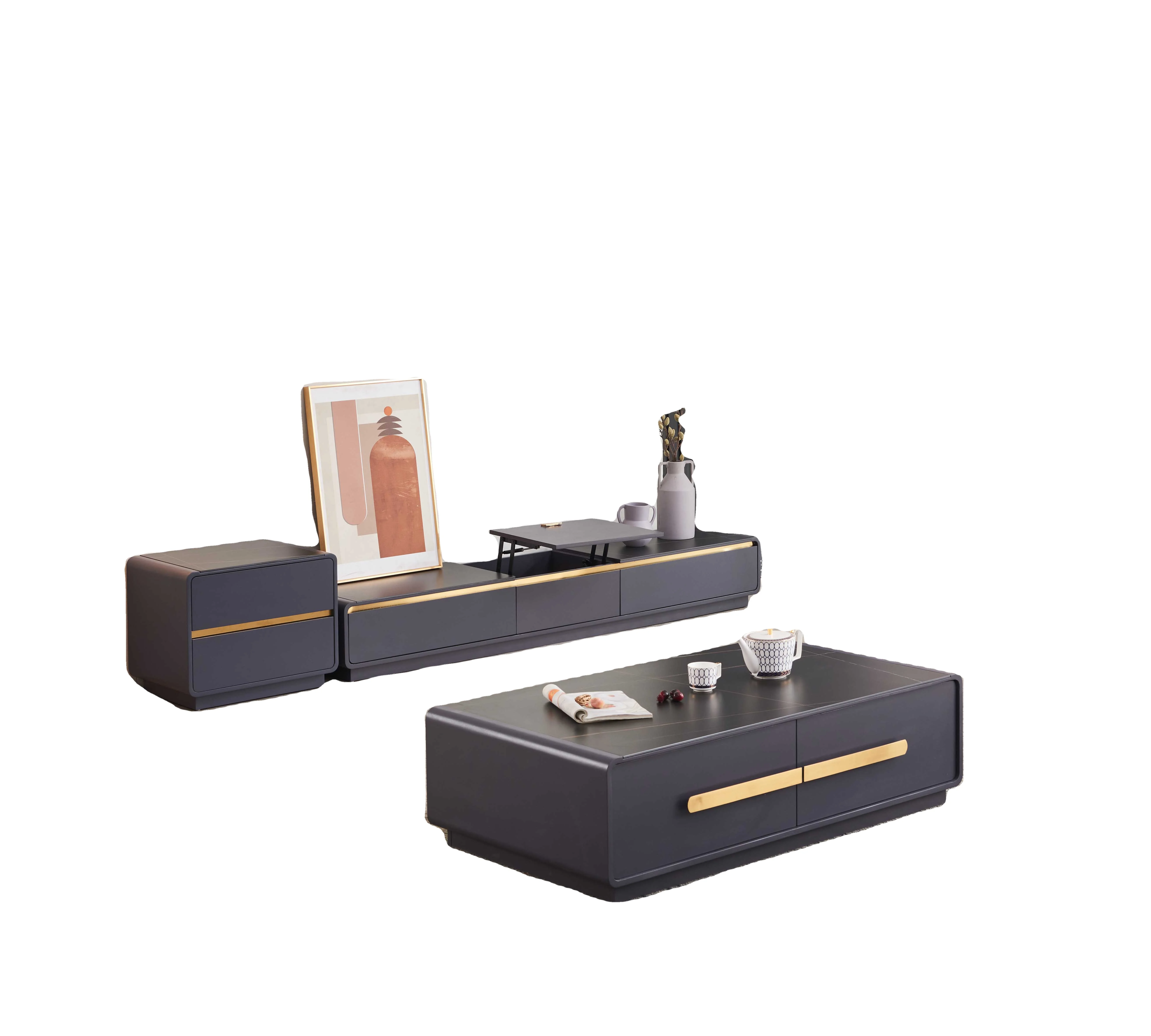 2021 New Nordic Light luxury TV cabinet tea table combination tv cabinet with matching coffee table  sale