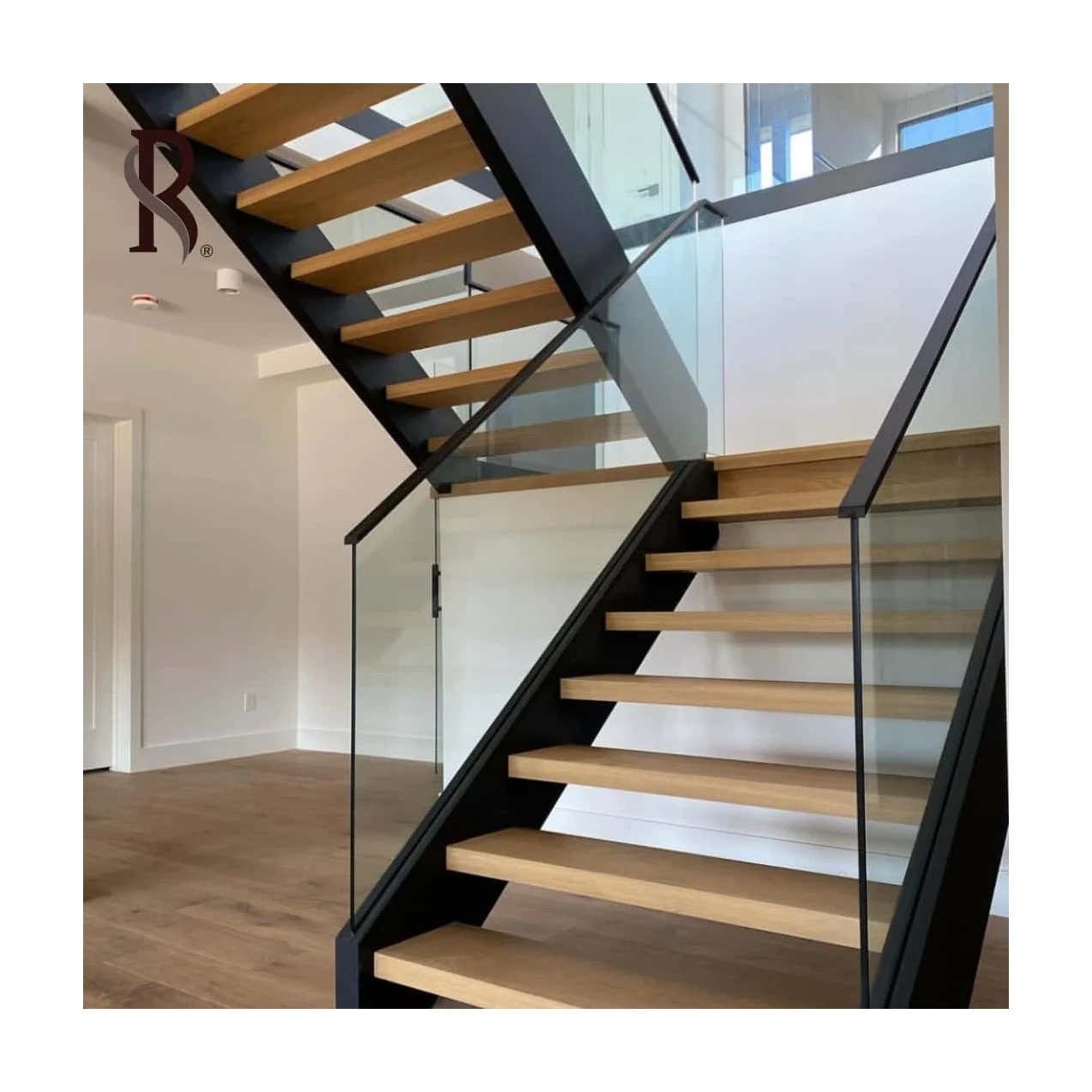 Rising Customized straight ladder modern design building external steel stairs ladder with railings customized iron stairs