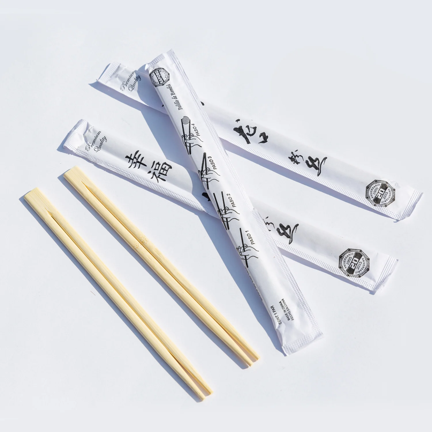 Оптовая продажа, одноразовые бамбуковые двойные палочки для еды с принтом на заказ