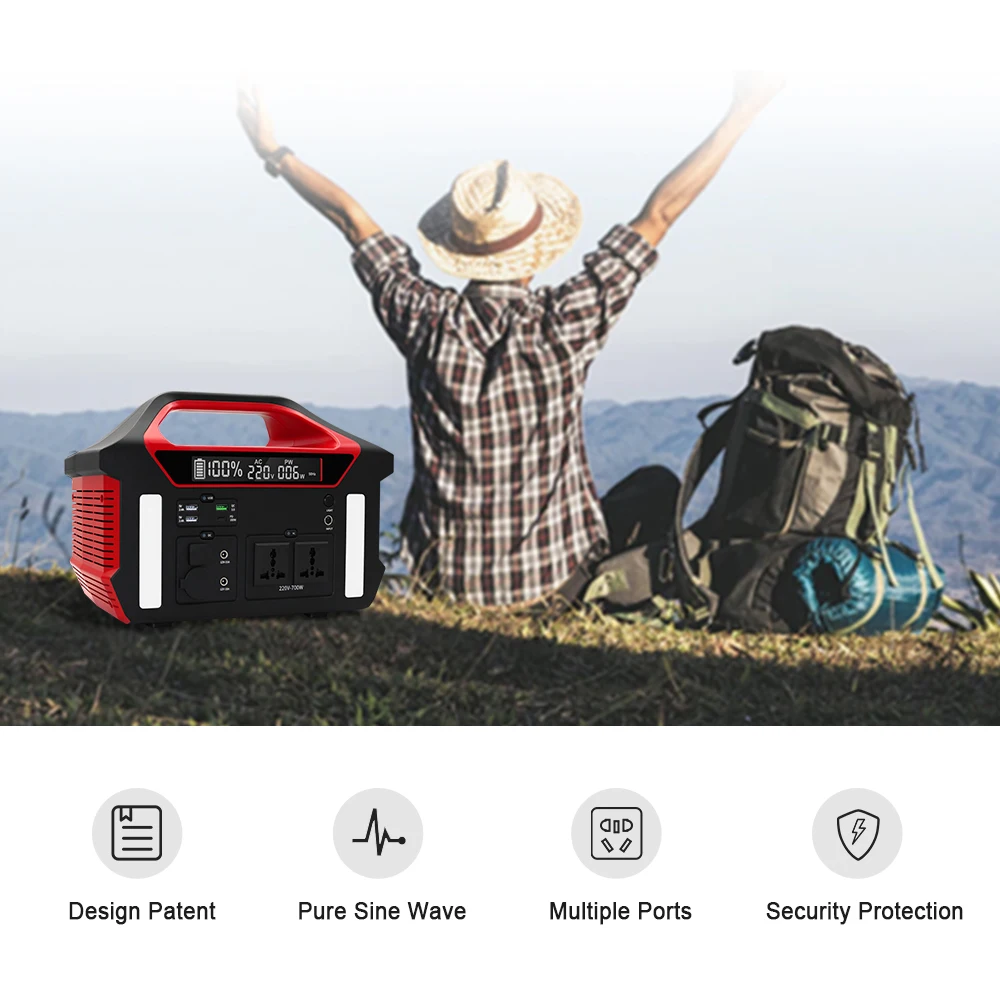 Emergency Solar 700W Portable Power Banks Power Station Ac Power Supply Pure Sine Wave Outdoor Home Solar Generator
