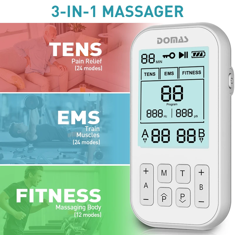 60 Modes Dual Channels Tens Unit Electrodes Ems Muscle Stimulator Machine Electronic Low Pulse Massager