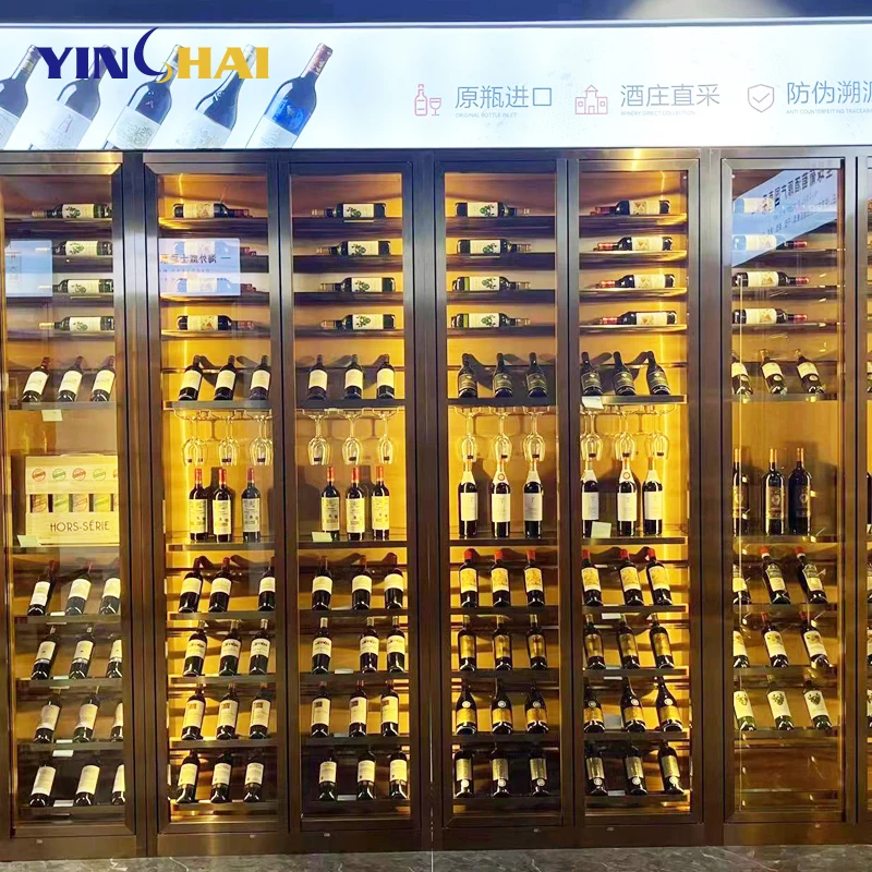 custom design luxury stainless steel wine bar cellar wall large wine whiskey glass thermostatic wine storage cabinet living room