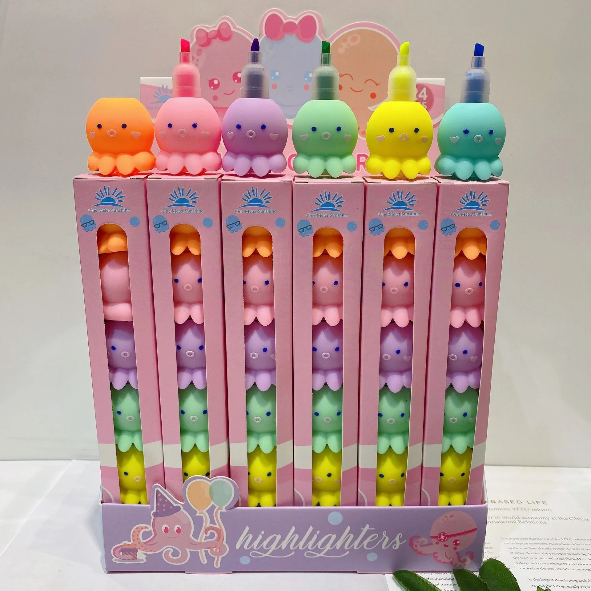 2022 Creative Gifts 6 Colorful Cute Kawaii Octopus Highlighter for Kids