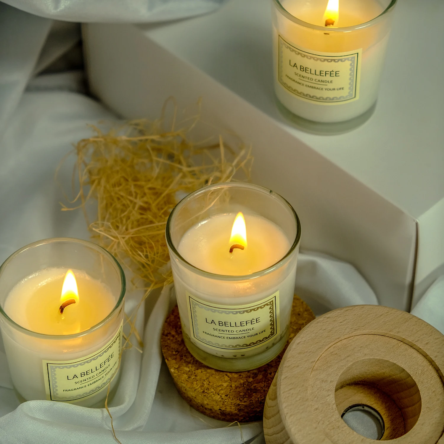 
Wholesale 3 Pack Clear Glass private label Candle OEM custom Soy Wax aromatherapy scented candles for Gift 