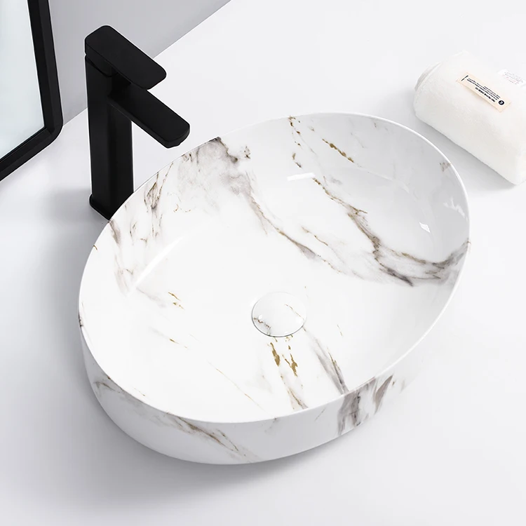 Раковины для сосудов Столешница из мраморного камня Керамическая раковина мытья рук Ванная комната Раковина