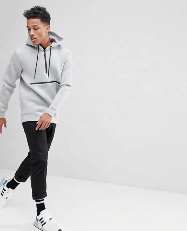 
Hot Sale Custom Half zipper Organic pullover sweatshirt New Fashionable Men Grey Hoodie 