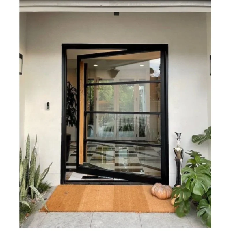 Modern French Black Balcony Patio Door Wrought Iron Swing Crittall Loft Door Steel grill Glass Windows and Doors