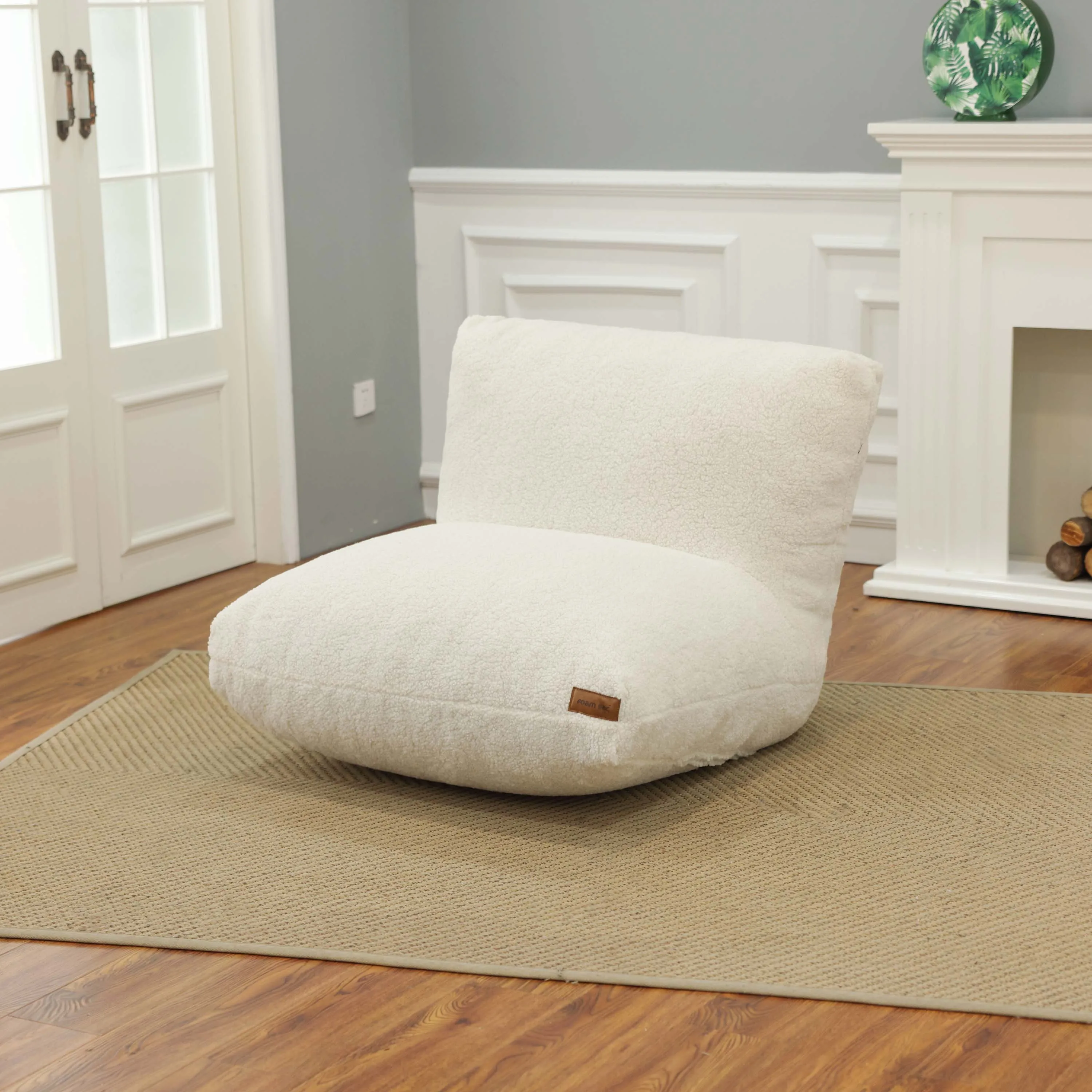 Japanese Style Tatami Living Room Bean Bag Sofa Soft Skin-friendly White Sherpa Fabric Bean Bag Chair with Strong Back Rest