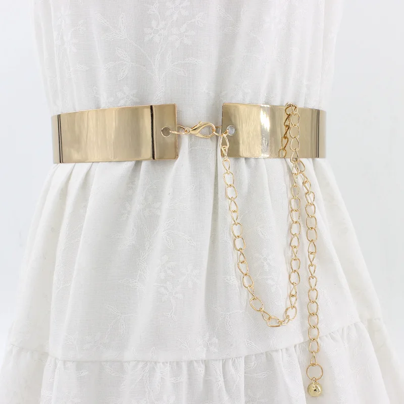 
2021Female punk full metal mirror thin waist with 3.5cm metal gilt wide chain ladies easy adjustable belt 
