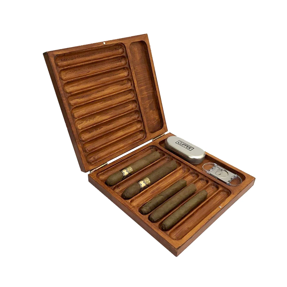 custom hot sale laser logo gift set cigar storage solid wood package wooden gift box set for man