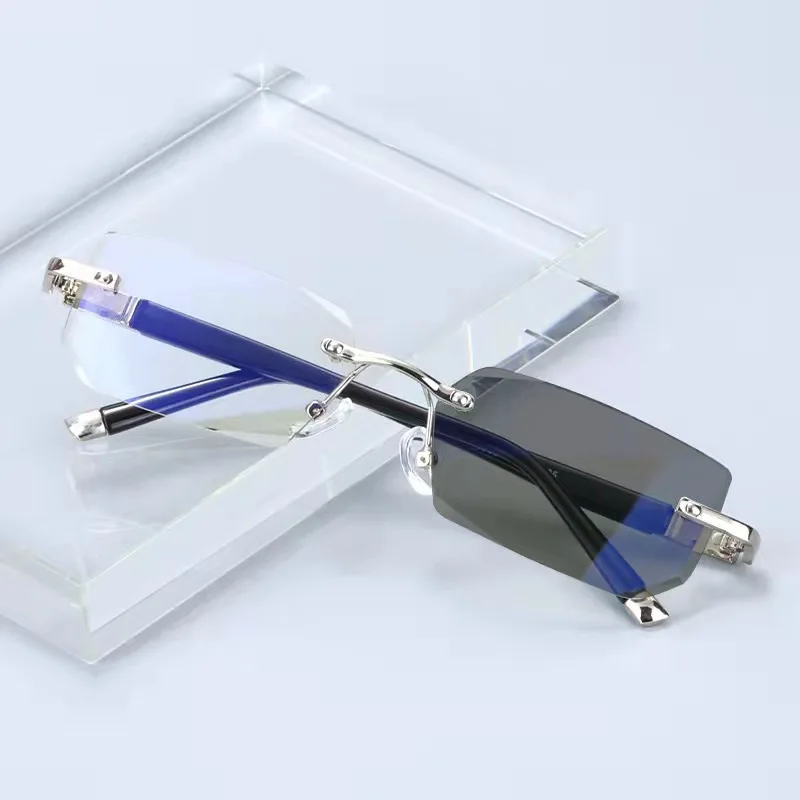 Rimless Photochromic Presbyopia Glasses Men Quality Anti Blue Light Reading Glasses Blue Light Blocking