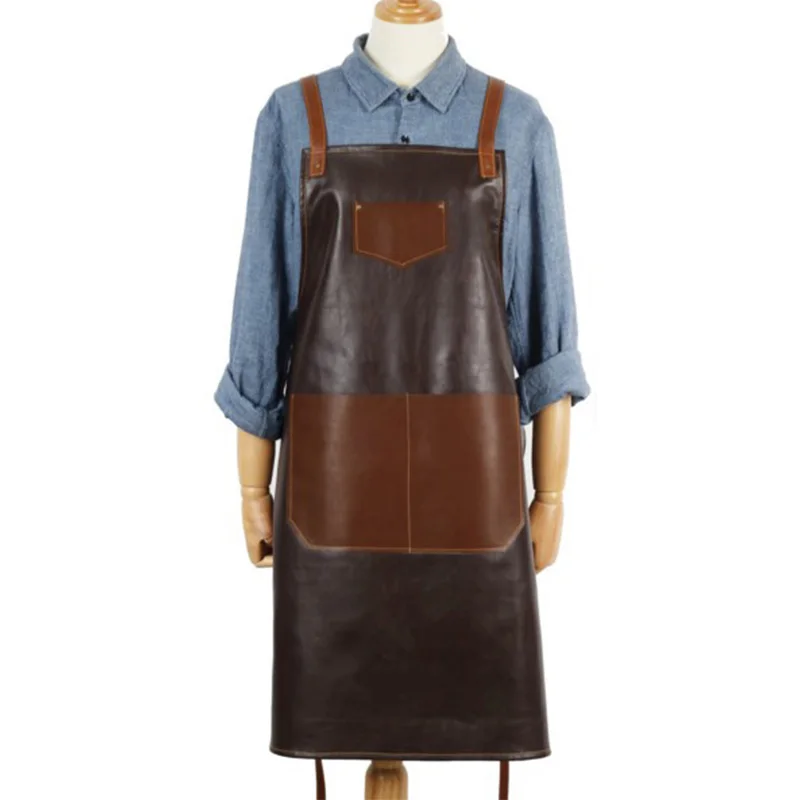Bartending pet hairdresser hot dye non stick fur sleeveless leather waterproof retro oil head work apron custom logo