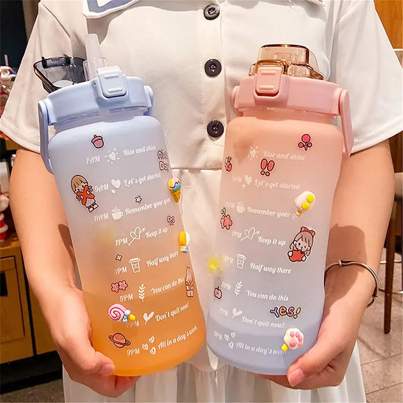 2023 2 Lt Lts Liter 2L Drinking Bottle Custom Logo Bpa Free Half Gallon Fitness Motivational Gym Sports Water Bottle With Straw