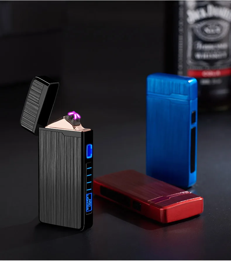 Brushed metal shell induction double arc usb rechargeable custom logo lighter