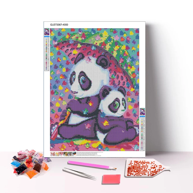 Colorful Cute Panda Diamond Painting Kits Private Picture Customized Gift Round Full Drill Diamond Painting for Home Decor